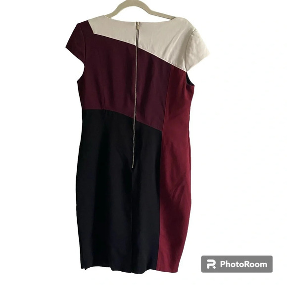 WHITE House Black Market Black and Maroon/Burgundy Scoop Neck Dress Size 12 - Picture 3 of 13